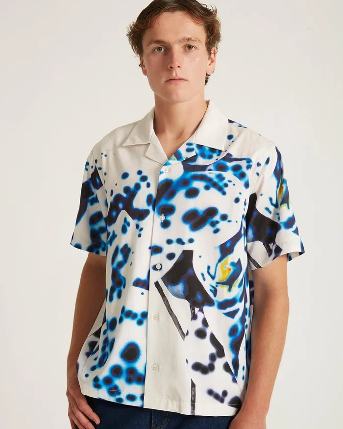 Men Saturdays NYC Shirts Canty Dossy Short Sleeve Shirt Ivory Men Saturdays NYC Shirts Canty Dossy Short Sleeve Shirt Ivory