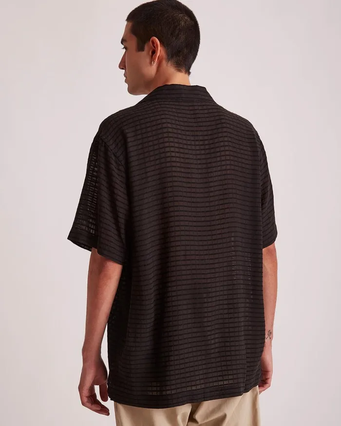 Men Saturdays NYC Shirts Canty Sheer Check SS Shirt Black Men Saturdays NYC Shirts Canty Sheer Check SS Shirt Black