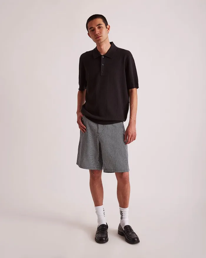 Men Saturdays NYC Shirts Jahmad LinenBlend Knit Polo Black Men Saturdays NYC Shirts Jahmad LinenBlend Knit Polo Black