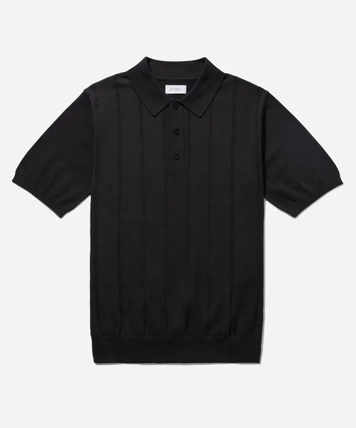 Men Saturdays NYC Shirts Jahmad Mini Cable Knit Polo Black