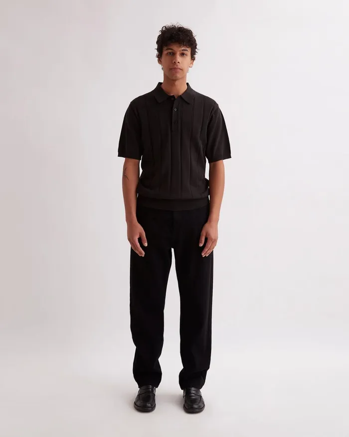 Men Saturdays NYC Shirts Jahmad Mini Cable Knit Polo Black Men Saturdays NYC Shirts Jahmad Mini Cable Knit Polo Black