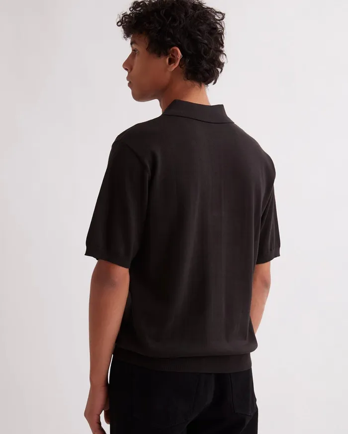 Men Saturdays NYC Shirts Jahmad Mini Cable Knit Polo Black Men Saturdays NYC Shirts Jahmad Mini Cable Knit Polo Black