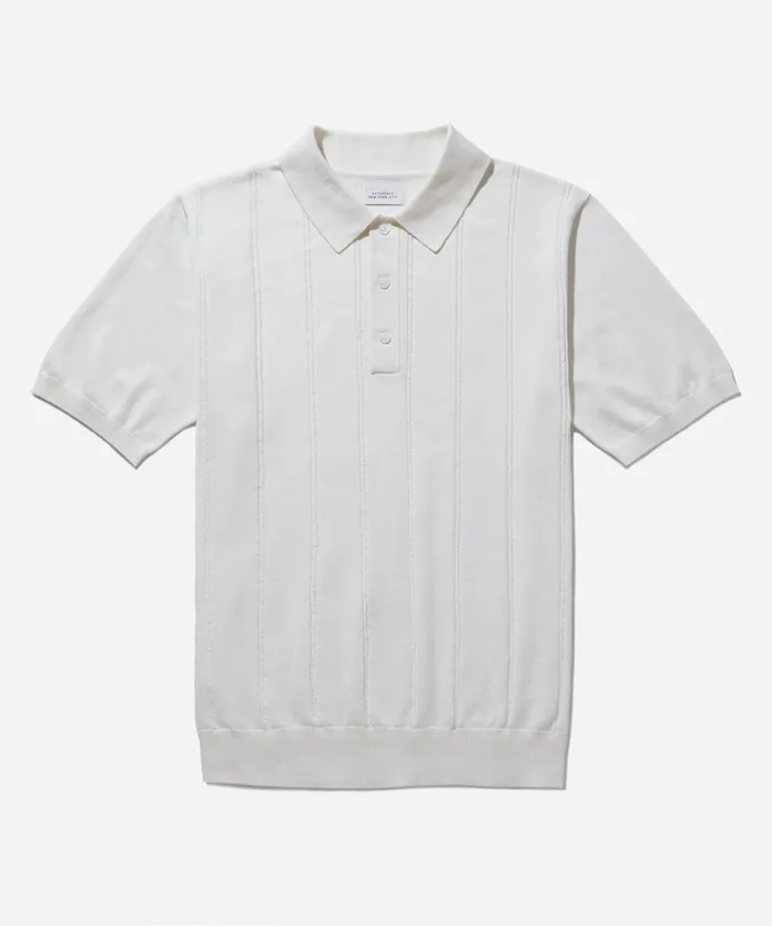 Men Saturdays NYC Shirts Jahmad Mini Cable Knit Polo Ivory