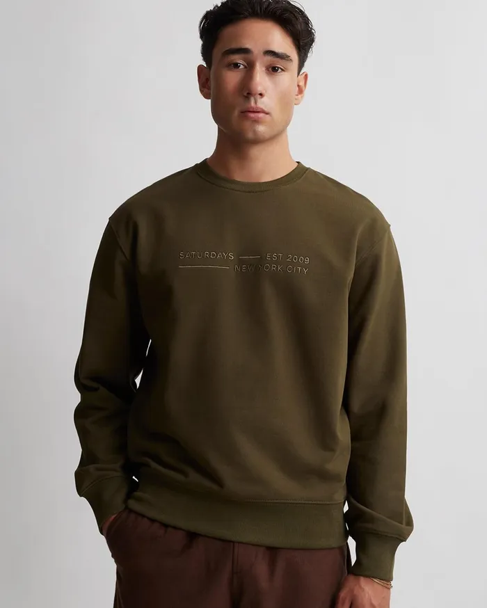 Men Saturdays NYC Sweatshirts and Sweatpants Bowery Fundamental Crew Armygreen Men Saturdays NYC Sweatshirts and Sweatpants Bowery Fundamental Crew Armygreen