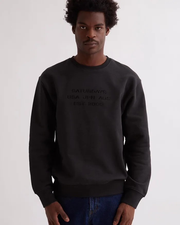 Men Saturdays NYC Sweatshirts and Sweatpants Bowery International Crew Black Men Saturdays NYC Sweatshirts and Sweatpants Bowery International Crew Black