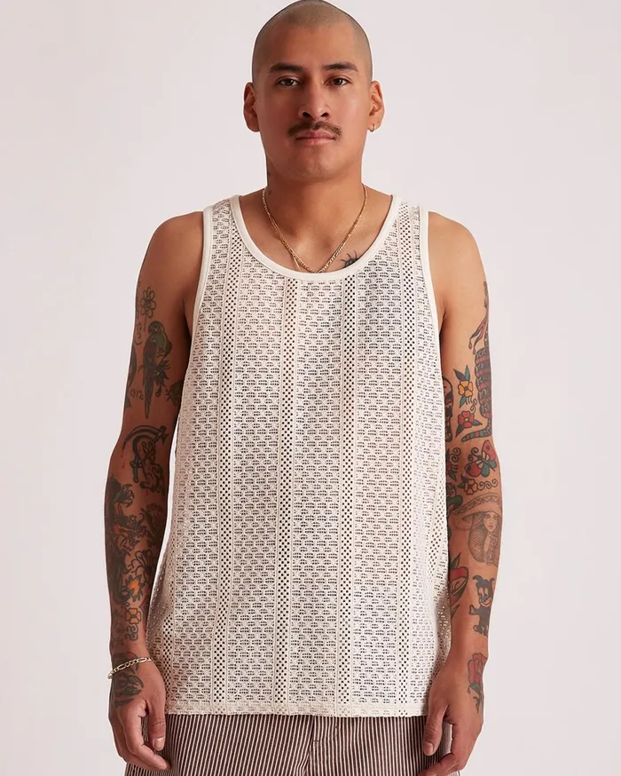 Men Saturdays NYC Tees Gabriel Cotton Lace Tank Ivory