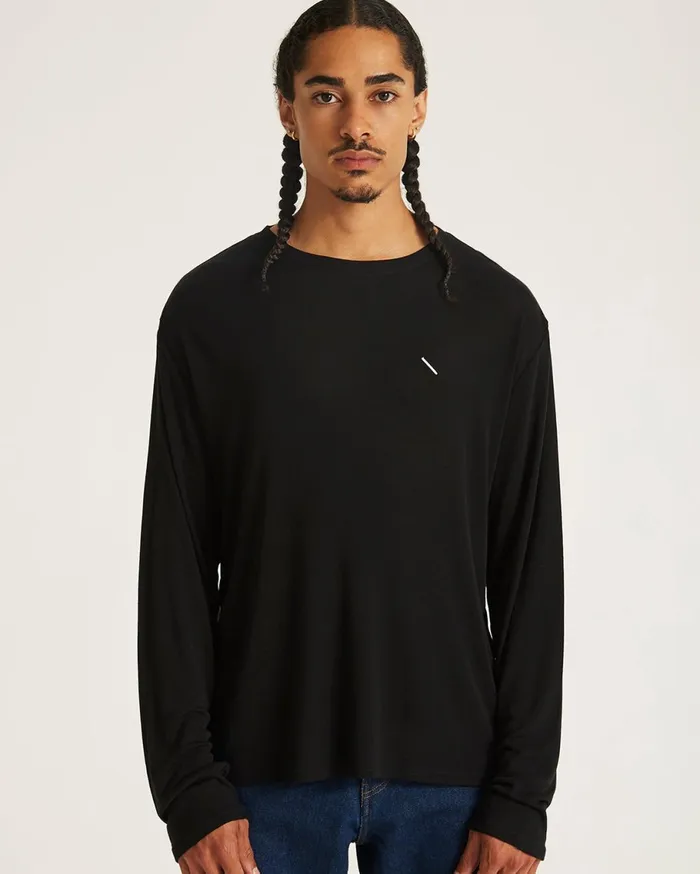Men Saturdays NYC Tees Merino Jersey Standard LS Tee Black Men Saturdays NYC Tees Merino Jersey Standard LS Tee Black