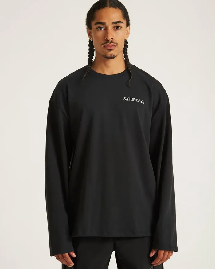 Men Saturdays NYC Tees New York Brushed Relaxed Fit LS Tee Black Men Saturdays NYC Tees New York Brushed Relaxed Fit LS Tee Black