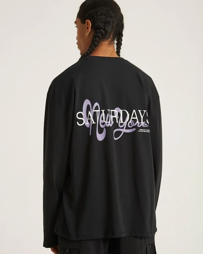 Men Saturdays NYC Tees New York Brushed Relaxed Fit LS Tee Black Men Saturdays NYC Tees New York Brushed Relaxed Fit LS Tee Black