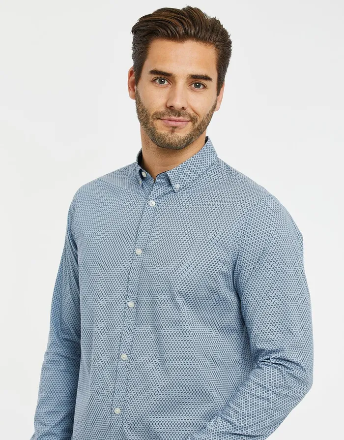Men Sky Blue Geometric Print Long Sleeve Shirt Sky Blue Threadbare Shirts Men Sky Blue Geometric Print Long Sleeve Shirt Sky Blue Threadbare Shirts