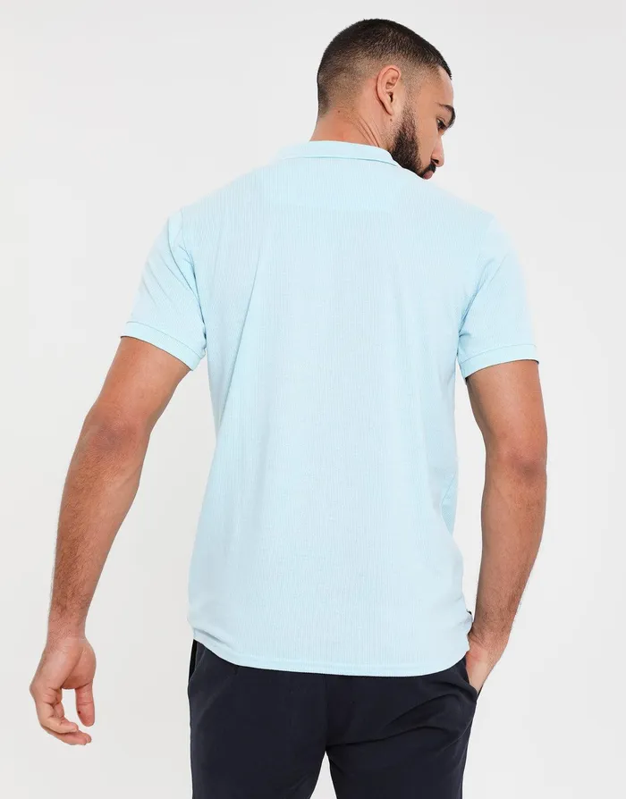 Men Sky Blue Waffle Zip Collar Polo Shirt Sky Blue Threadbare Polo Shirts Men Sky Blue Waffle Zip Collar Polo Shirt Sky Blue Threadbare Polo Shirts