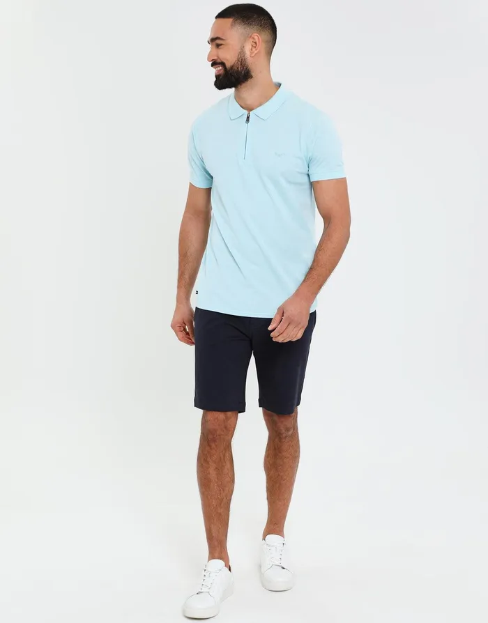 Men Sky Blue Waffle Zip Collar Polo Shirt Sky Blue Threadbare Polo Shirts Men Sky Blue Waffle Zip Collar Polo Shirt Sky Blue Threadbare Polo Shirts