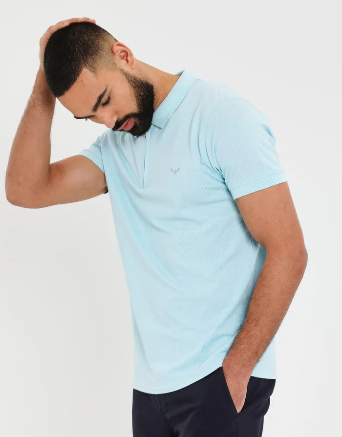 Men Sky Blue Waffle Zip Collar Polo Shirt Sky Blue Threadbare Polo Shirts Men Sky Blue Waffle Zip Collar Polo Shirt Sky Blue Threadbare Polo Shirts