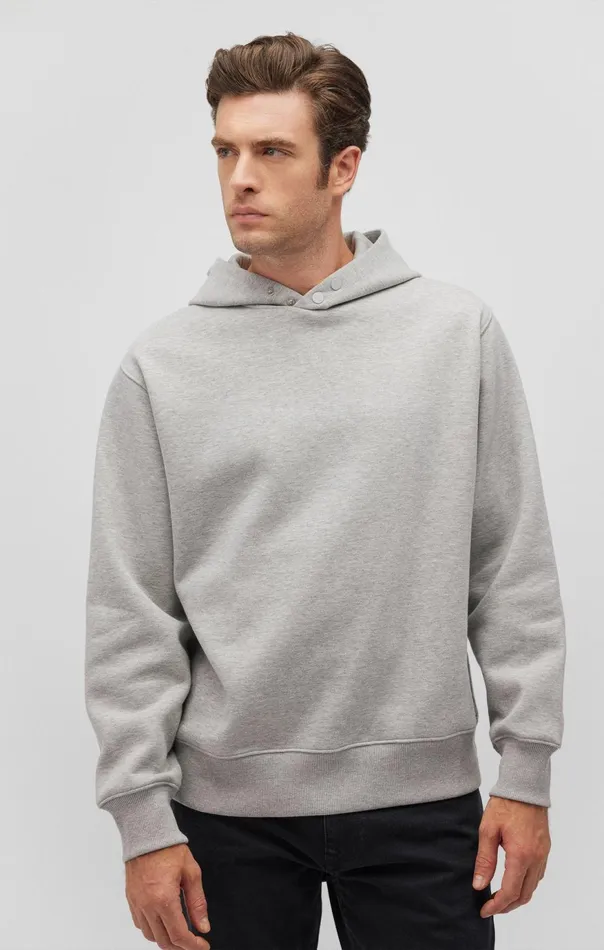 Men SnapButton Hoodie In Light Grey Melange Mavi Jeans Loungewear