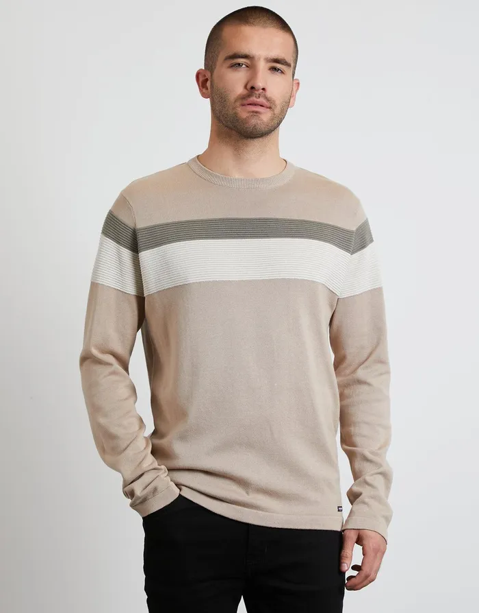 Men Stone Colourblock Jumper Stone Threadbare Knitwear Men Stone Colourblock Jumper Stone Threadbare Knitwear