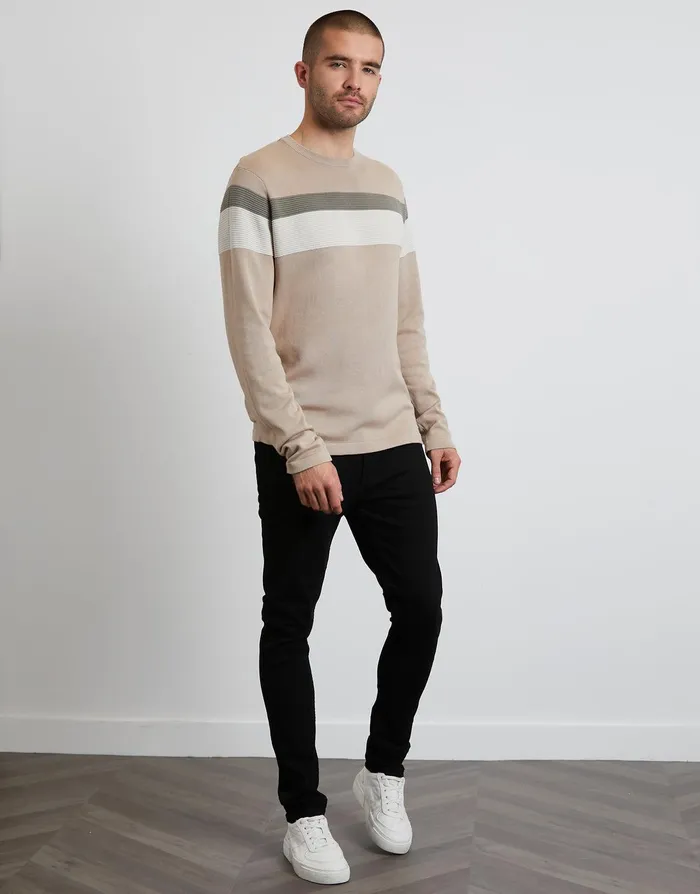 Men Stone Colourblock Jumper Stone Threadbare Knitwear Men Stone Colourblock Jumper Stone Threadbare Knitwear