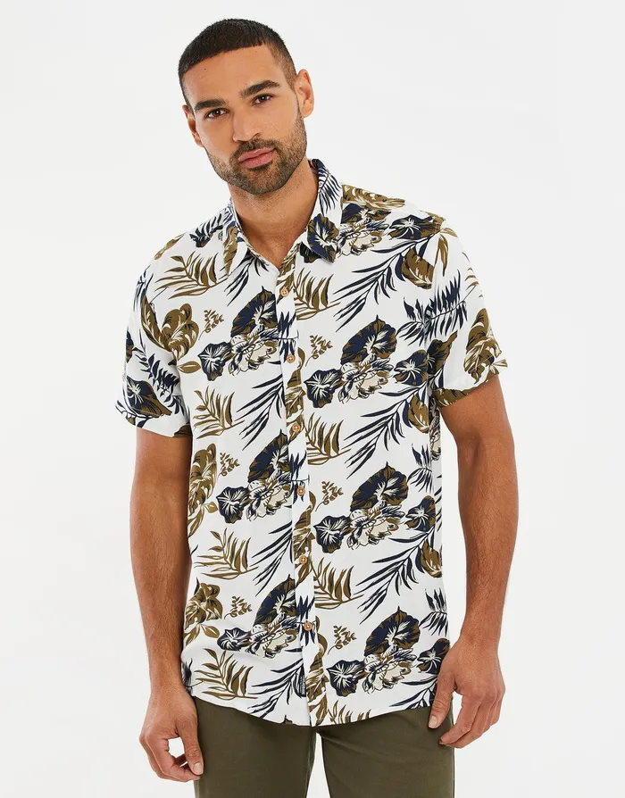 Men Stone Leaf Print Short Sleeve Shirt Stone Threadbare Shirts Men Stone Leaf Print Short Sleeve Shirt Stone Threadbare Shirts