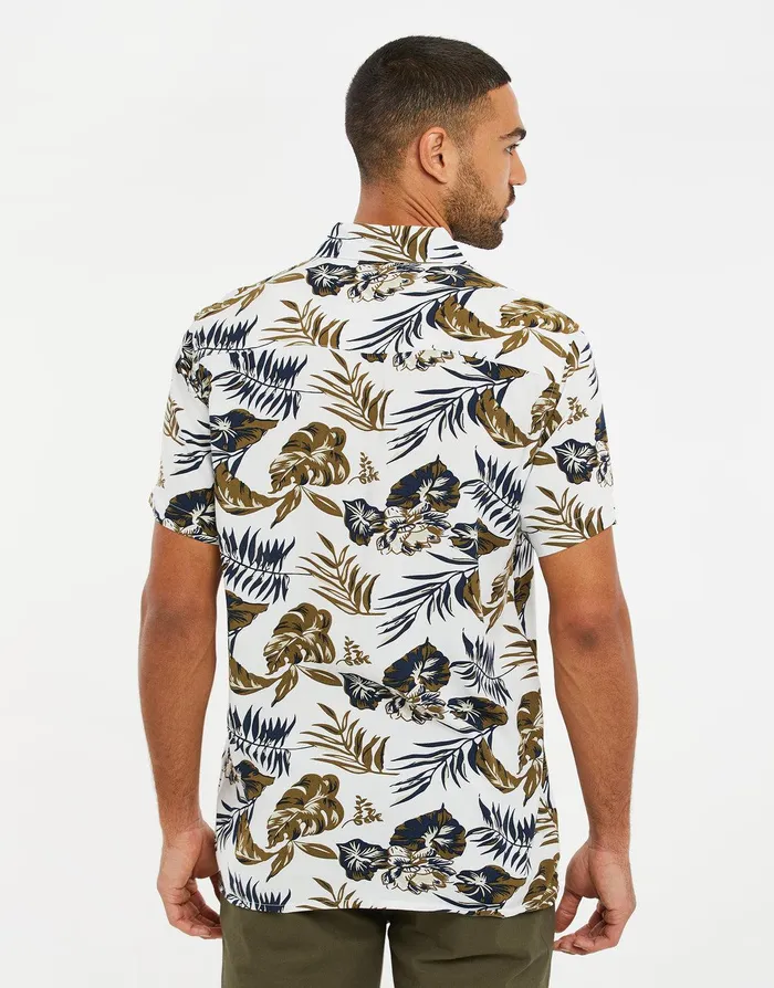 Men Stone Leaf Print Short Sleeve Shirt Stone Threadbare Shirts Men Stone Leaf Print Short Sleeve Shirt Stone Threadbare Shirts