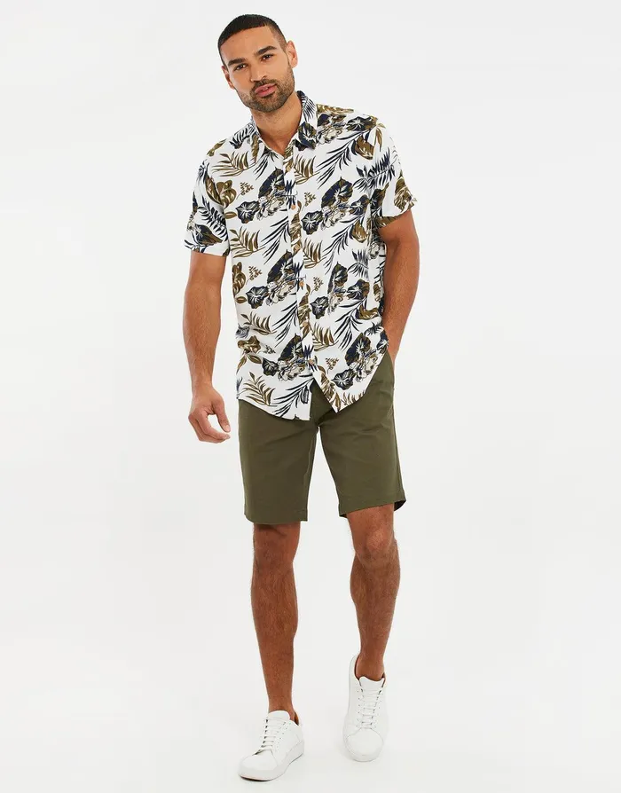 Men Stone Leaf Print Short Sleeve Shirt Stone Threadbare Shirts Men Stone Leaf Print Short Sleeve Shirt Stone Threadbare Shirts