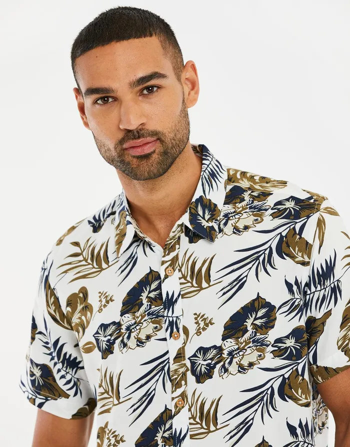 Men Stone Leaf Print Short Sleeve Shirt Stone Threadbare Shirts Men Stone Leaf Print Short Sleeve Shirt Stone Threadbare Shirts