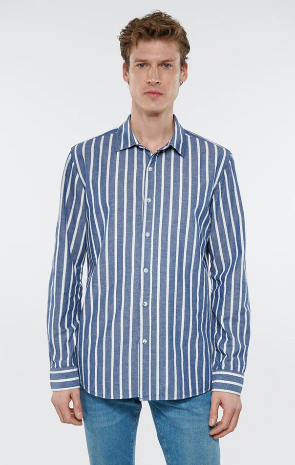 Men Striped ButtonUp Long Sleeve Shirt In White Dark Denim Stripe Mavi Jeans Shirts Men Striped ButtonUp Long Sleeve Shirt In White Dark Denim Stripe Mavi Jeans Shirts