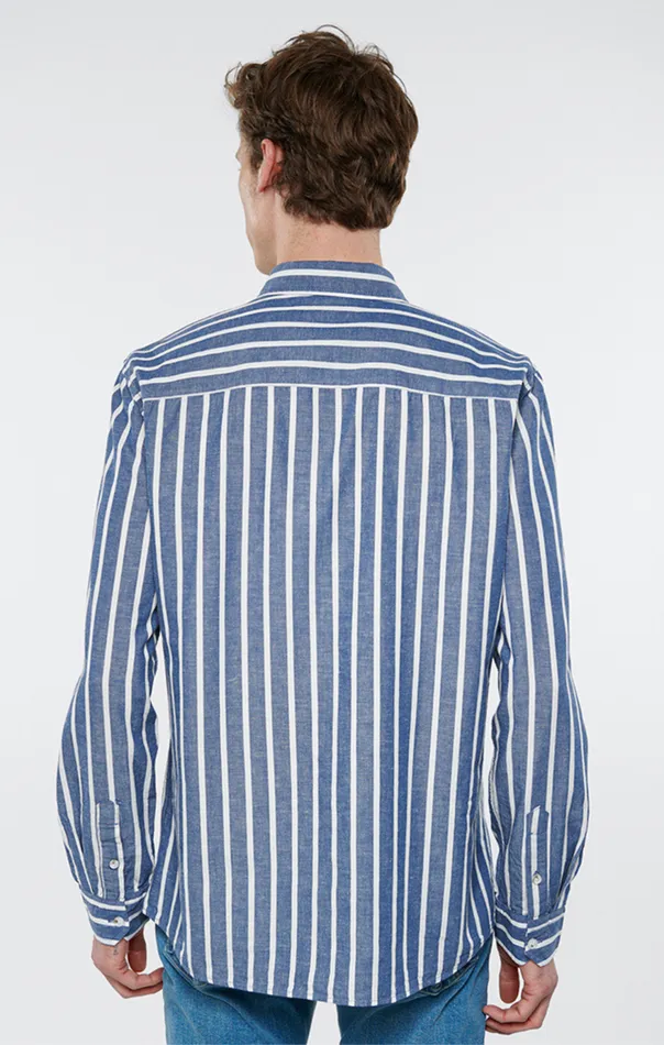 Men Striped ButtonUp Long Sleeve Shirt In White Dark Denim Stripe Mavi Jeans Shirts Men Striped ButtonUp Long Sleeve Shirt In White Dark Denim Stripe Mavi Jeans Shirts