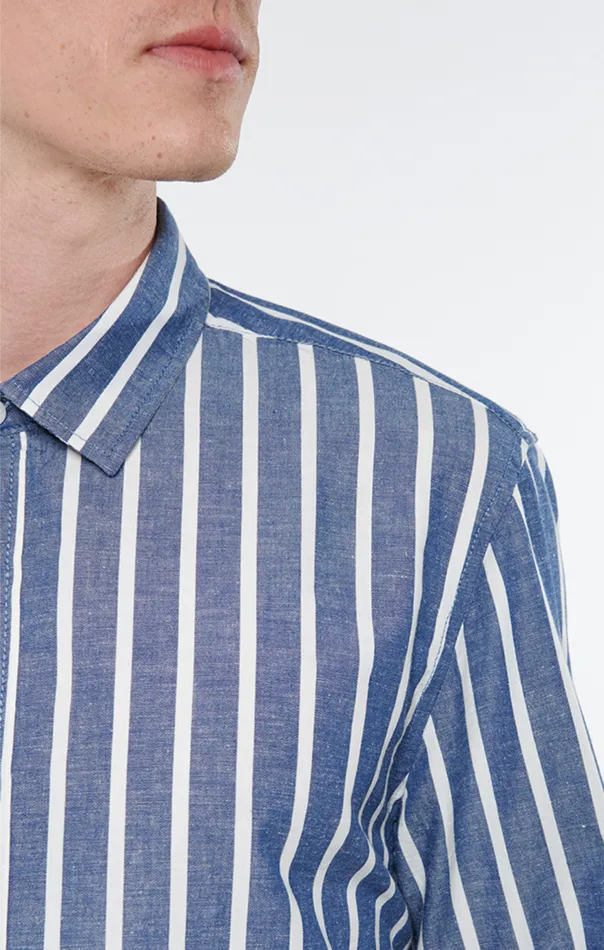 Men Striped ButtonUp Long Sleeve Shirt In White Dark Denim Stripe Mavi Jeans Shirts Men Striped ButtonUp Long Sleeve Shirt In White Dark Denim Stripe Mavi Jeans Shirts