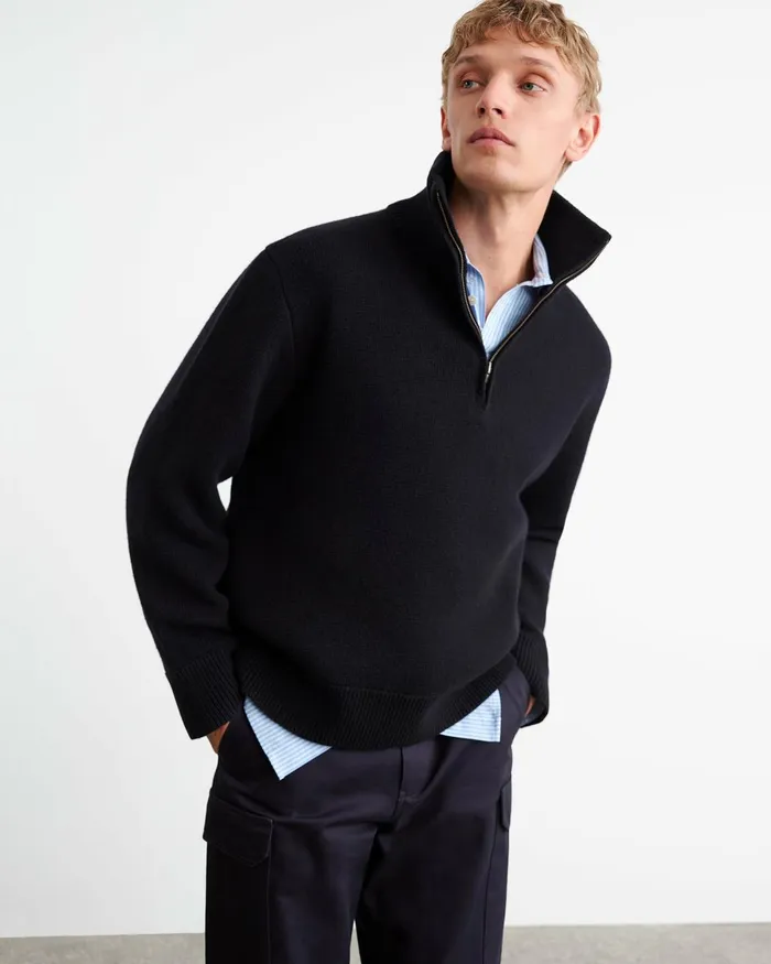 Men Sweaters Nili Lotan AXEL SWEATER Dark Navy