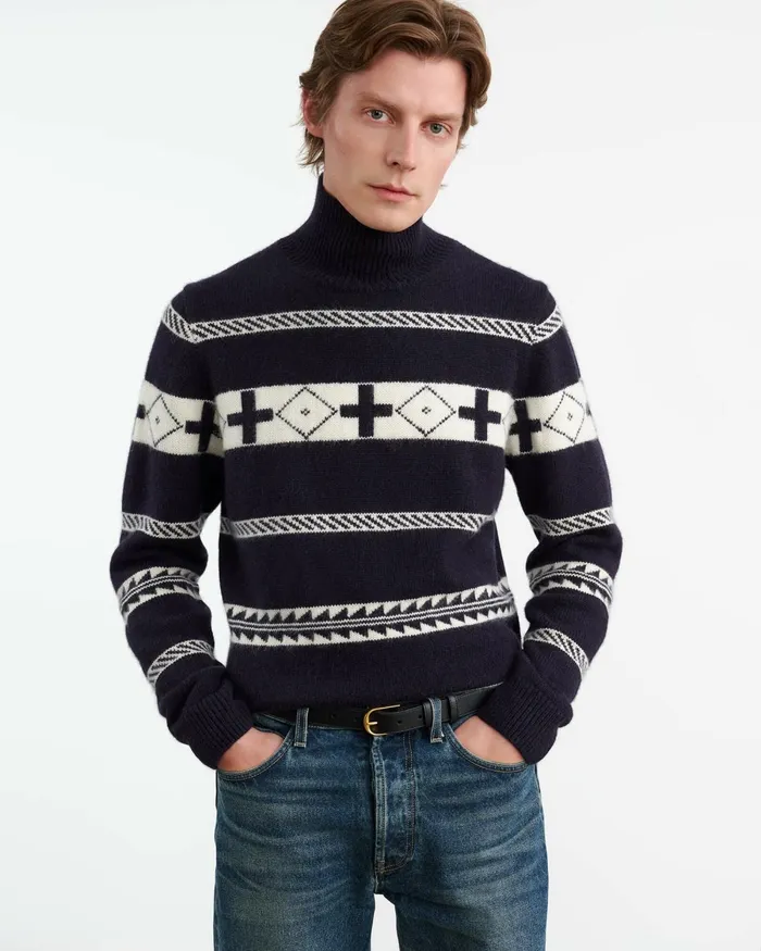 Men Sweaters Nili Lotan CLARENCE SWEATER Navyivory