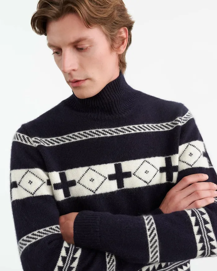 Men Sweaters Nili Lotan CLARENCE SWEATER Navyivory