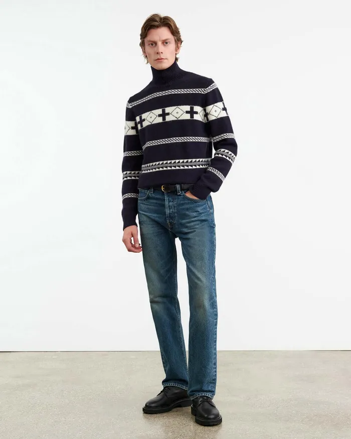 Men Sweaters Nili Lotan CLARENCE SWEATER Navyivory