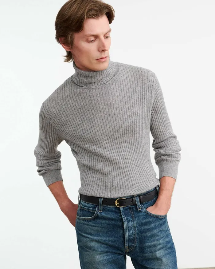 Men Sweaters Nili Lotan COLE CASHMERE TURTLENECK SWEATER Heather Grey