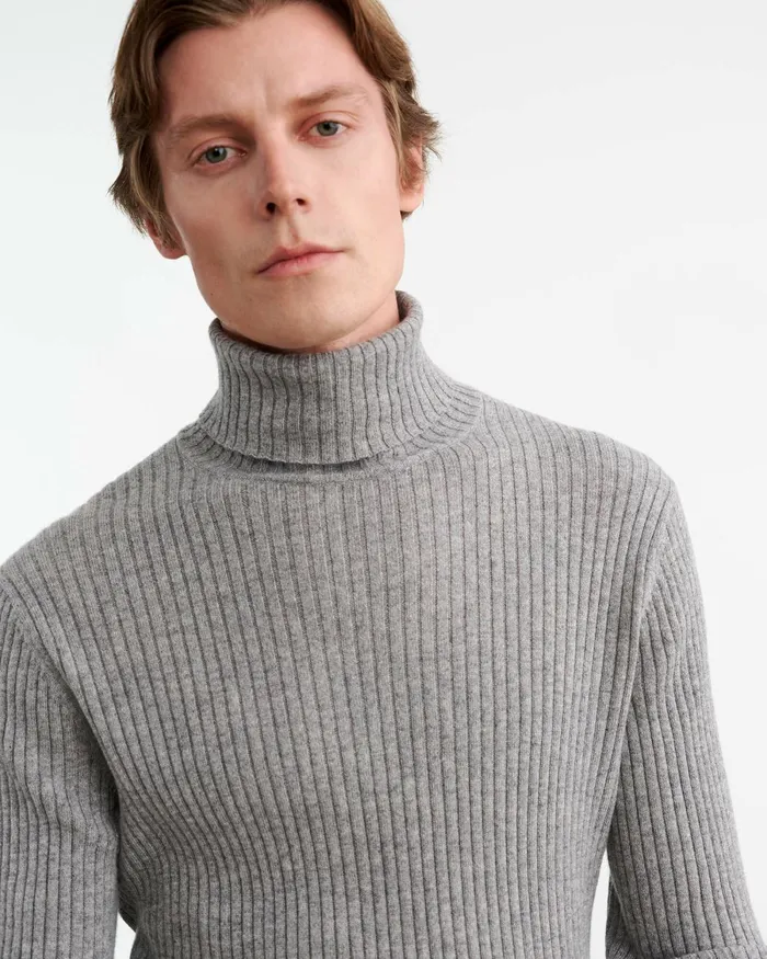Men Sweaters Nili Lotan COLE CASHMERE TURTLENECK SWEATER Heather Grey