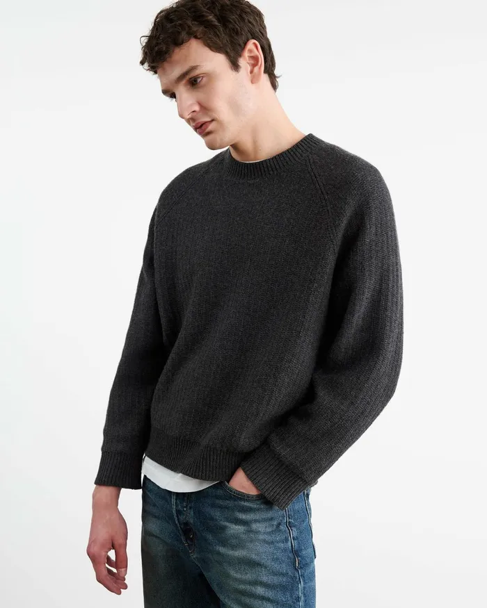 Men Sweaters Nili Lotan KADIR SWEATER Charcoal Melange