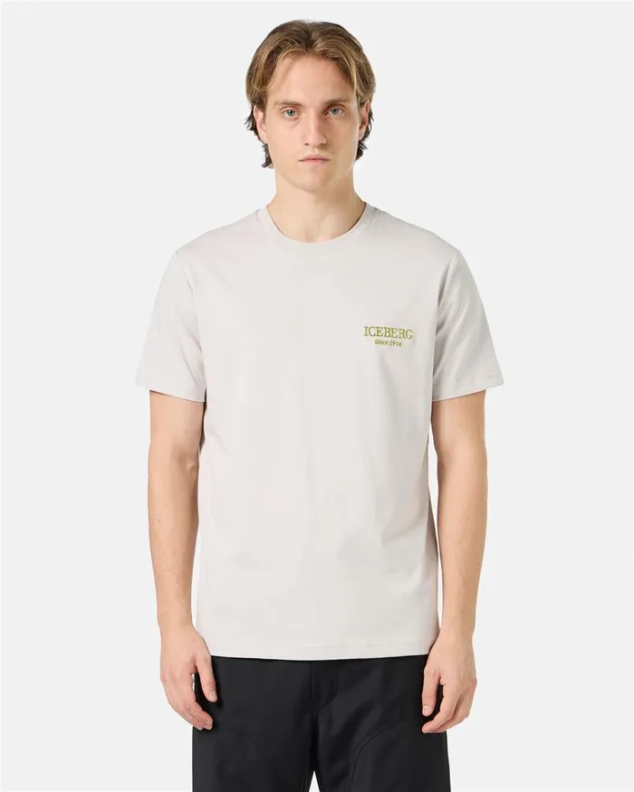 Men TSHIRTS AND POLO Iceberg Beige Crewneck Sweatshirt With Embroidered Iceberg Logo Men TSHIRTS AND POLO Iceberg Beige Crewneck Sweatshirt With Embroidered Iceberg Logo