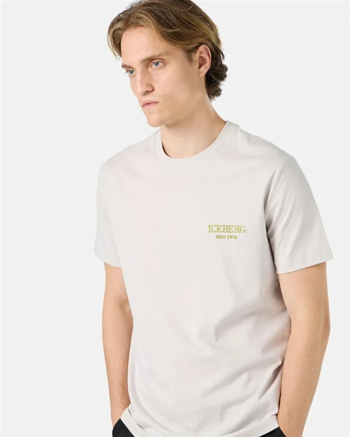 Men TSHIRTS AND POLO Iceberg Beige Crewneck Sweatshirt With Embroidered Iceberg Logo Men TSHIRTS AND POLO Iceberg Beige Crewneck Sweatshirt With Embroidered Iceberg Logo