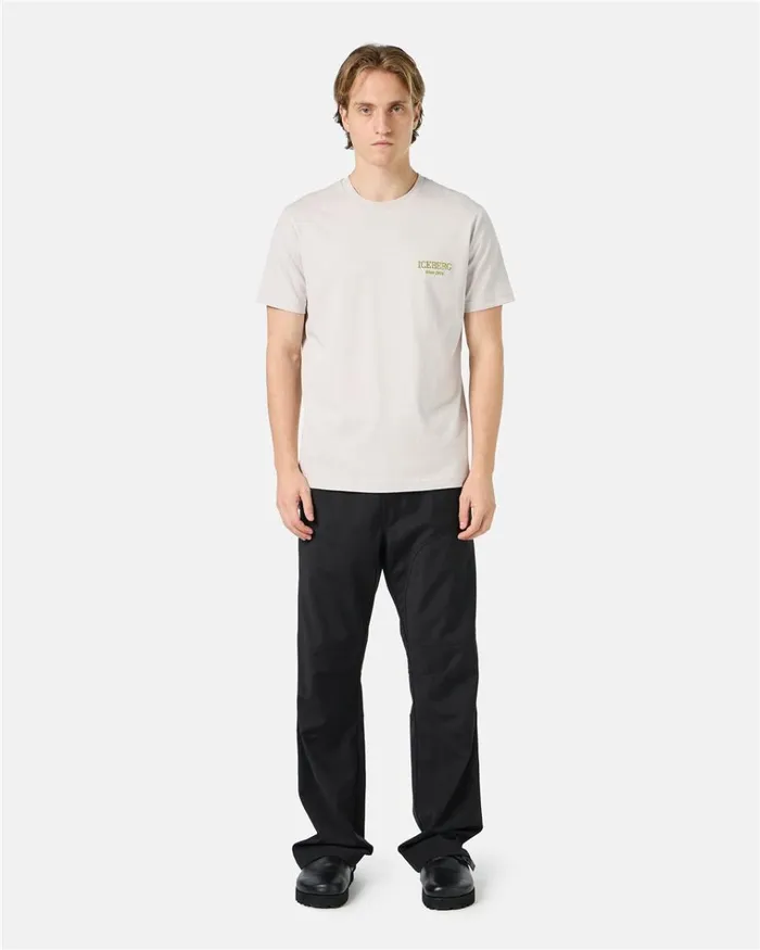 Men TSHIRTS AND POLO Iceberg Beige Crewneck Sweatshirt With Embroidered Iceberg Logo Men TSHIRTS AND POLO Iceberg Beige Crewneck Sweatshirt With Embroidered Iceberg Logo