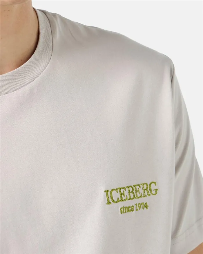 Men TSHIRTS AND POLO Iceberg Beige Crewneck Sweatshirt With Embroidered Iceberg Logo Men TSHIRTS AND POLO Iceberg Beige Crewneck Sweatshirt With Embroidered Iceberg Logo