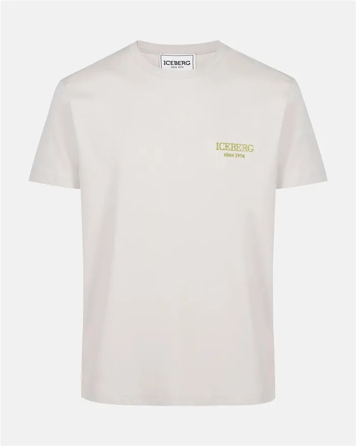 Men TSHIRTS AND POLO Iceberg Beige Crewneck Sweatshirt With Embroidered Iceberg Logo Men TSHIRTS AND POLO Iceberg Beige Crewneck Sweatshirt With Embroidered Iceberg Logo
