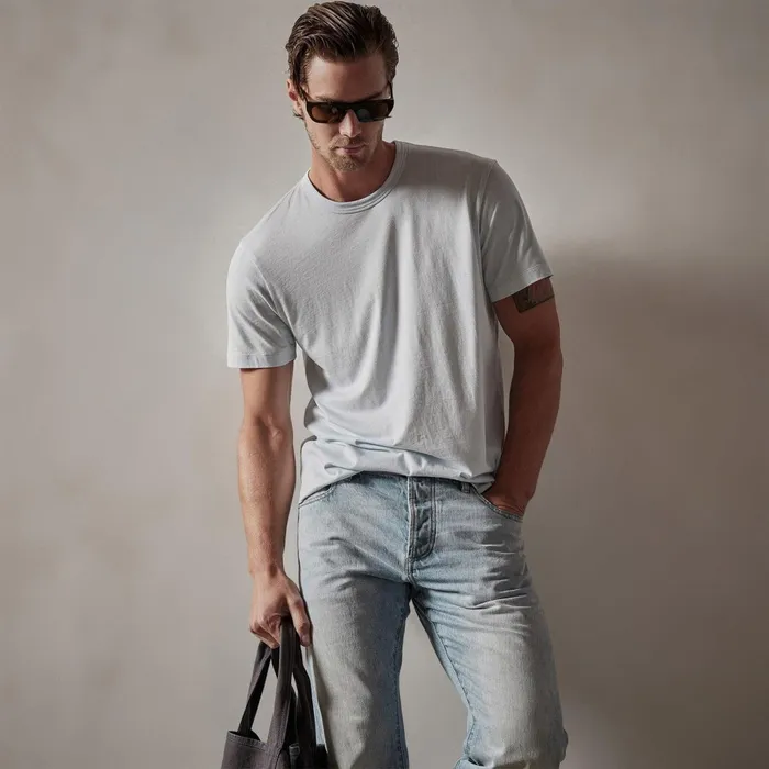 Men TShirts James Perse Brushed Lotus Crew Baby Blue