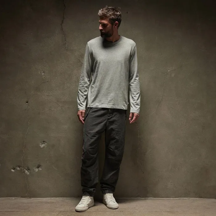 Men TShirts James Perse Long Sleeve Crew Neck Heather Grey