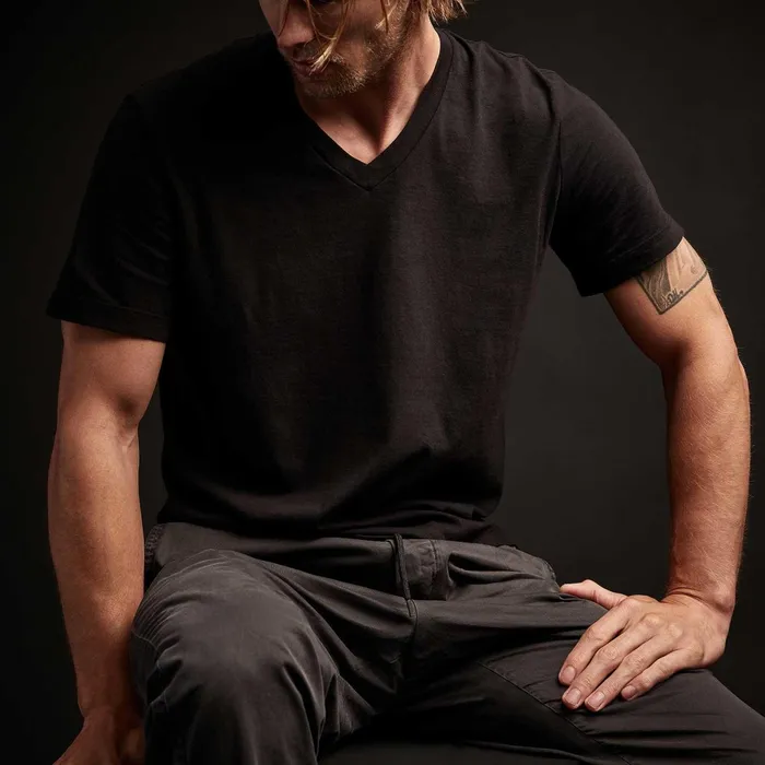 Men TShirts James Perse Short Sleeve V Neck Black