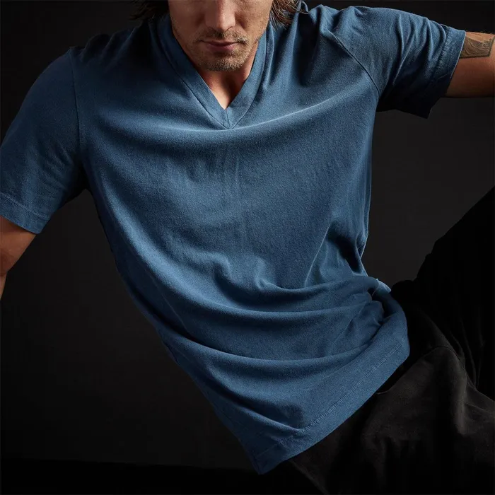 Men TShirts James Perse Short Sleeve V Neck Lake Pigment