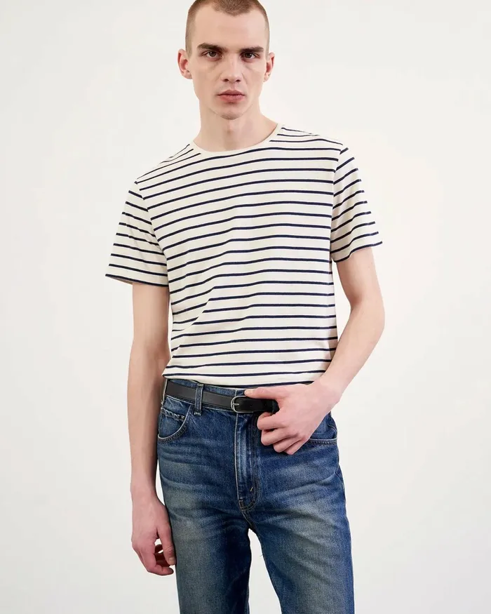 Men Tees Nili Lotan PIERRE TEE Navyivory Stripe