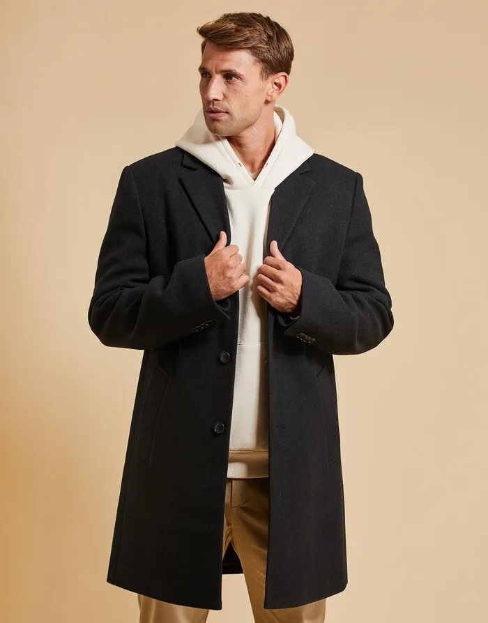 Men Threadbare Luxe Black Tailored Coat Black Threadbare Jacket and Coats