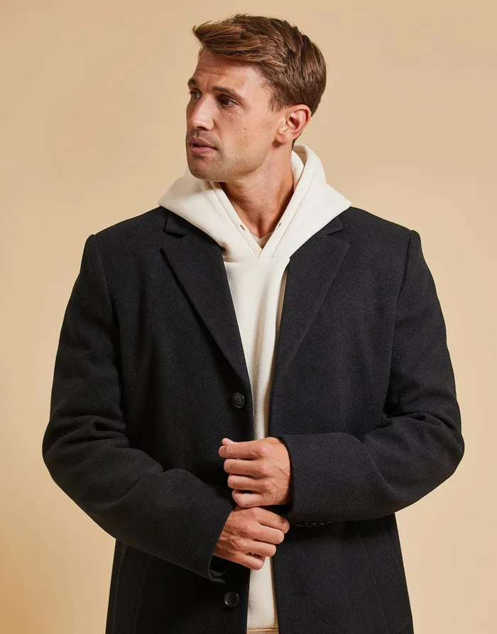 Men Threadbare Luxe Black Tailored Coat Black Threadbare Jacket and Coats