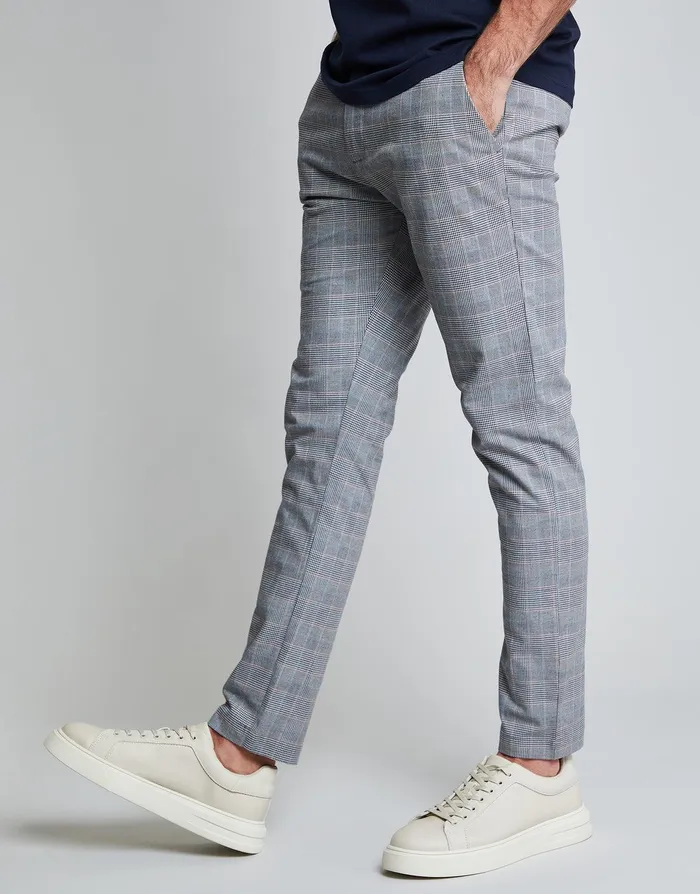 Men Threadbare Luxe Grey Check Stretch Chino Trousers Grey Threadbare Trousers and Cargos Men Threadbare Luxe Grey Check Stretch Chino Trousers Grey Threadbare Trousers and Cargos