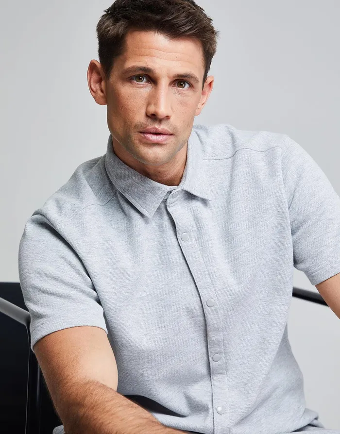 Men Threadbare Luxe Grey Marl Jersey Short Sleeve Shirt Grey Marl Threadbare Shirts