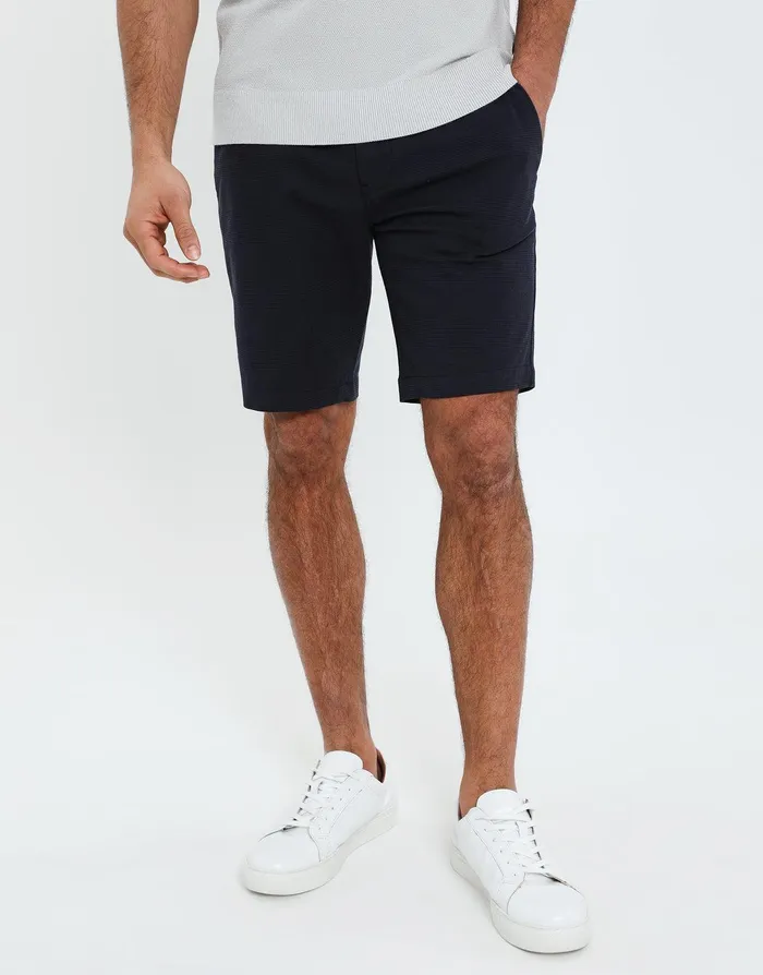 Men Threadbare Luxe Navy Check Slim Fit Chino Shorts Navy Threadbare Shorts