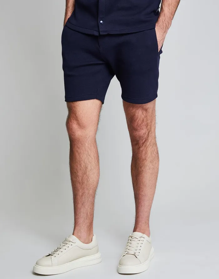 Men Threadbare Luxe Navy Pique Shorts Navy Threadbare Shorts